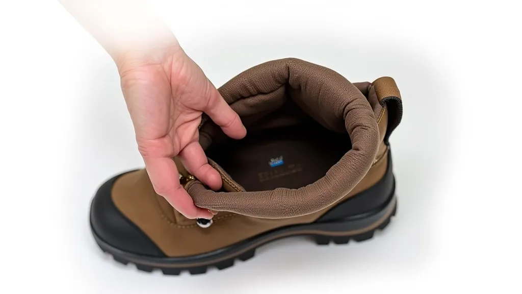 Close-up of proper boot fit showing heel room and toe space, measuring boot interior