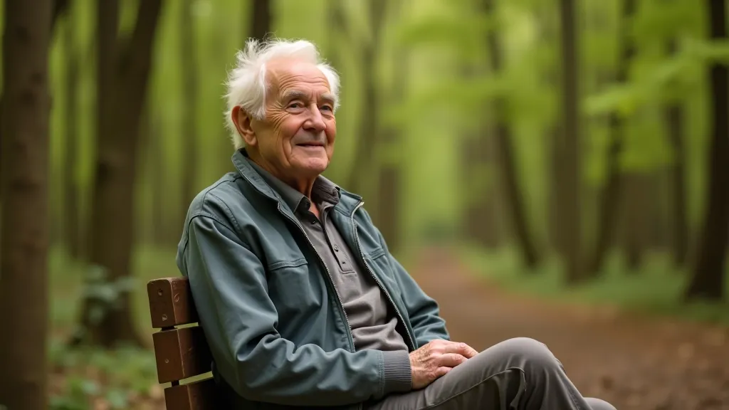 Senior hiker taking a break on a bench during trail walk