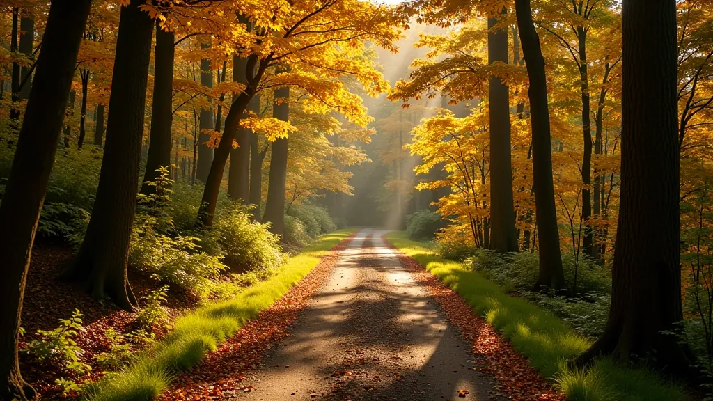 Scenic forest path in Tollymore with autumn foliage